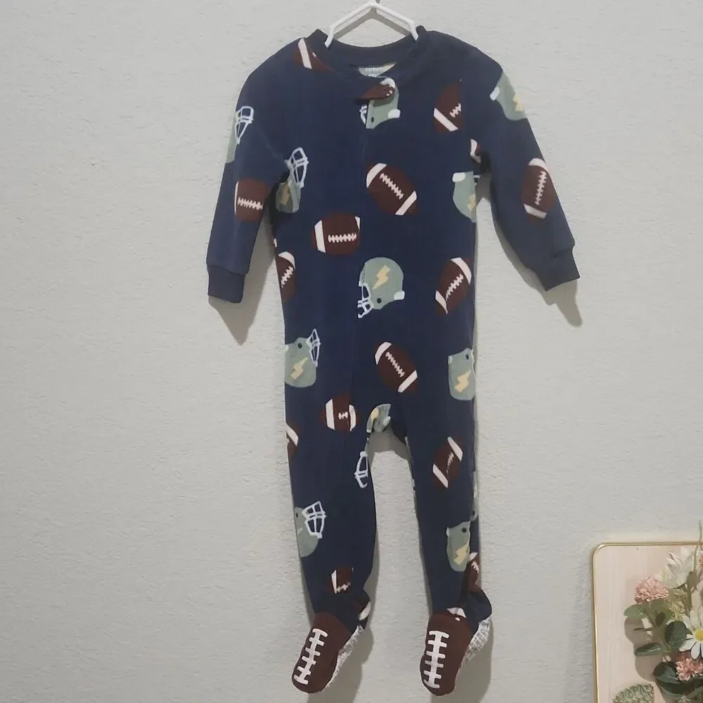 Carter's 18M Fleece Footed Pajamas Dino Sports Print Zip One Piece‎ Baby Sleeper